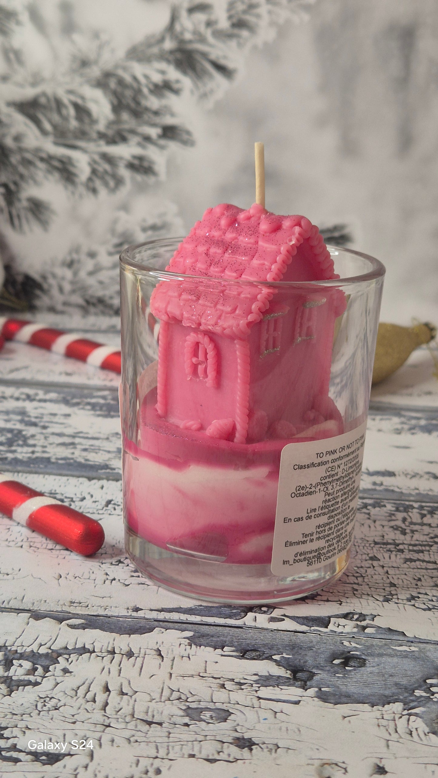 Bougie maison rose