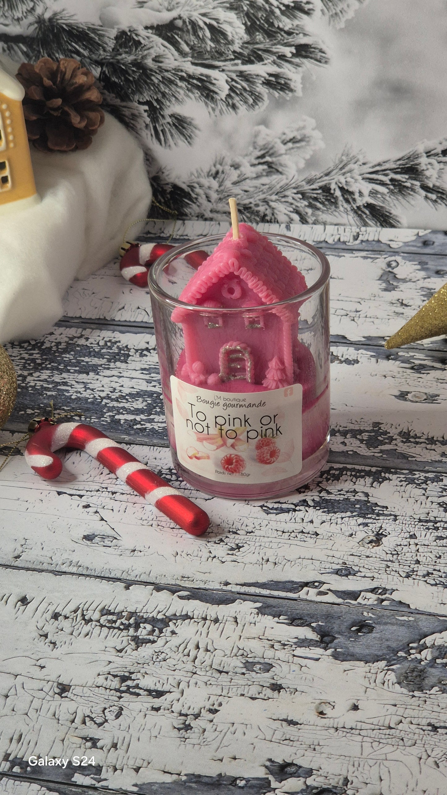 Bougie maison rose